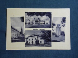 Képeslap,Mohács,mozaik,városháza,múzeum,emlékmű,utca látkép,részlet,1957-