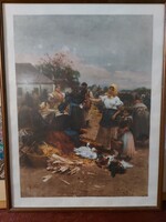 Deák-Ébner Lajos "Baromfivásár" című festményének reprodukciója! /52x67 cm/