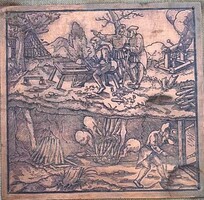 „XVI. Századi Bányászati Jelenet – Agricola nyomán készült Rézlemez”