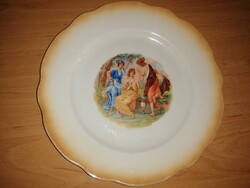 Antik Zsolnay jelenetes porcelán lapostányér - átm. 24 cm (47/d)