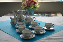 Zsolnay Pécs 6-Person Porcelain Coffee Set with Floral Motifs, Complete