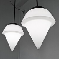 Art deco - Bauhaus nikkelezett mennyezeti lámpa pár felújítva - kúpos tejüveg búra