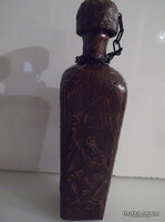 GLASS - LEATHER COVER WITH MIGUEL DE CERVANTES IMAGE - QUOTATION - 0.5 L - ANTIQUE