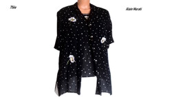 Elegáns fekete fehér pöttyös, hímzett top+blúz L/XL-es 756a