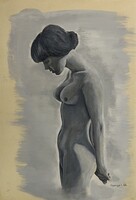 Gyenge Imre (1939-1986) Vízben álló nudista nő, 1966 - igényes akvarell munka /számlát adunk hozzá/