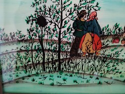 Naive style glass painting 27x27 cm made without frame.
