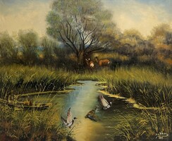 Lukácsy signed: Hunting, 1989 - artistic oil-on-canvas work /we provide an invoice/