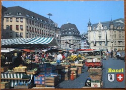 Képeslap, Svájc, Basel, piac (e)