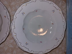 Zsolnay kedvelt, kisvirágos porcelán tányérok, arany, barokkos széllel, 6db