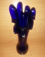 Retro vastag, fodros, kék üveg váza - 33 cm magas (b)