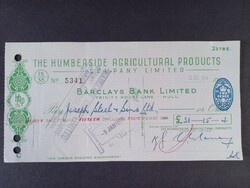 1955-ös mezőgazdasági vállalati csekk – Humberside, Anglia