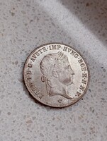 1848 ezüst C PRÁGA 20 kreuzer krajcár V. Ferdinánd RITKA EXTRA ÁLLAPOT verdefényes alapsík (LAB)