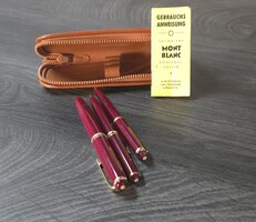 RITKASÁG! Vintage Montblanc 254 Bordó 3 részes tollkészlet bőr tokkal és papírokkal (1950-es éve