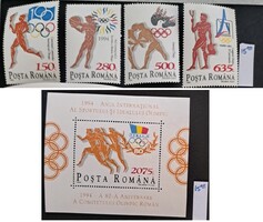 Románia 1994 Nemzetközi Olimpiai Év és COSR 80 év teljes sor + emlékblokk (MNH)