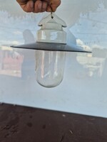 Ritka különleges ipari lámpa retro logos lámpa csarnok lámpa  loft industrial  zománcos búra
