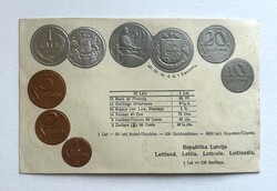 Lettország 9 db érme - Dombornyomott érmés képeslap - RITKA
