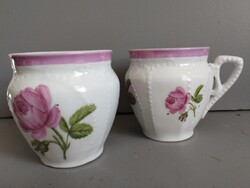 Antik Zsolnay porcelán rózsás csupor - bögre pár. / 2 / db.