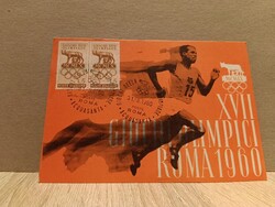 Róma 1960 Olimpia hivatalos emlékkártya helyszíni alkalmi bélyegzéssel – 1960