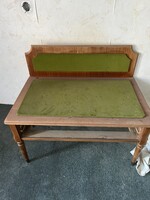 Retró fa előszobapad / kárpitos pad – Vintage zöld bársony ülőke