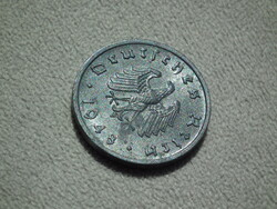 Németország, horogkereszt nélküli birodalmi 10 Pfennig (Reichspfennig), 1948 F