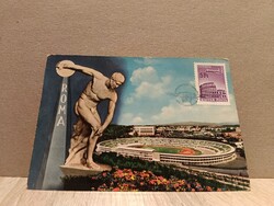 Rómából futott olimpiai stadion képeslap alkalmi bélyegzéssel – 1963 / 2000