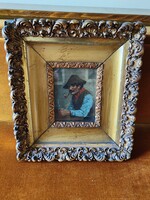 Garay signed, oil painting (Smoking man) in ornate, deep frame
