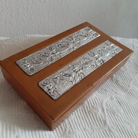 Absztrakt mintájú brutalista mid-century bőrrel bevont doboz kártyadoboz
