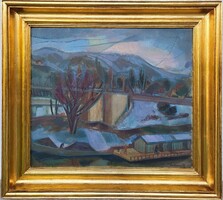 Kontraszty László (1906 - 1994) Eső után c. Képcsarnokos olajfestménye EREDETI GARANCIÁVAL !
