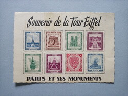 RITKA! Eiffel-torony emléklap rajta 10 db cinderella bélyeg
