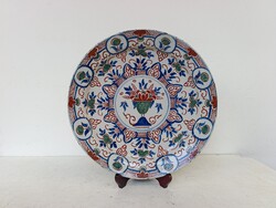 Antik delfti tányér XVIII. század Delft színes tál apró korabeli csempülésekkel 626 6924