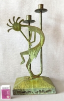 Ferro Designs (USA): Jelzett vintage fém Kokopelli gyertyatartó – 40 cm / 1,3 kg