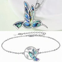 Kolibri Nyaklánc Karkötő Szett Abalone Kagyló Gyöngyház 925 Tiszta Ezüst Platina Bevonat Ékszerdoboz