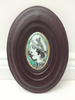 MAKULÁTLAN ÁLLAPOTÚ! Hollóházi Szász Endre női portré porcelánkép zöld