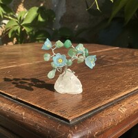 Tree of life with blue flowers, small crystal flower, flowering tree, gift for anniversary, christening, wedding