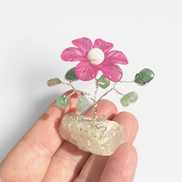 Tree of life agate stone with flower, small crystal tree, blossoming tree, gift for anniversary, christening, wedding