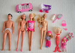 Lány játék öltöztethető játék baba , Simba Toys Steffi , Barbie , kis cabrio , babakocsi , 9 fig...