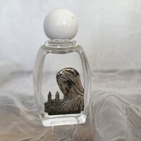 Vintage, Medjugorje kegytárgy Szűz Mária fém rátétes vintage szenteltvizes tele üveg   4.D