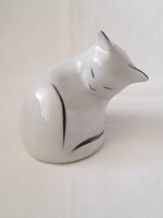 Hollóházi art deco alvó cica / macska porcelán figura