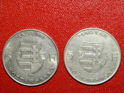 EZÜST 5 FORINT FT 1947 SZÉP !!! 2 DB.