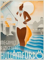 Richter Aladár Szt. Gellért Hullámfürdő art deco reklám plakát reprint nyomat strand nyár fürdőruha