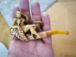 Antik különleges ritka Faragott  Indiàn Hölgy szobor Tajték pipa