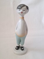 Hollóházi art deco "pocakos Peti" porcelán figura, Káldor Aurél terve