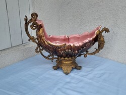 Giant Antique Fischer? Zsolnay? Bronze Mounted Table Center or Offering Plate