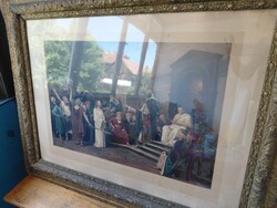 Antik Munkácsy Mihály: Krisztus Pilátus előtt – Könyves Kálmán nyomat (1900-as évek eleje)
