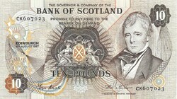 10 font pound pounds 1987 Bank of Scotland T.N. Risk és D.B. Pattulio Skócia