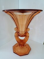 Walther & Sohne gyönyörű szép borostyán Art-deco  windsor modell üveg váza. Gyűjtői vitrin darab.