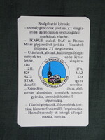 Kártyanaptár,XIV.sz. Pannonautó autójavító,Pécs,ZIL,IFA,Ikarus autóbusz szerviz, 1988   (7)