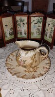 Antik J. & G. Meakin "Louis XV – Sarreguemines" porcelán kiöntő és kistál/tányér – 19. század vége
