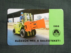Kártyanaptár,MÁV,vasút,balesetmegelőzés,targonca, 1988   (7)