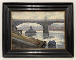 GARANTEED ORIGINAL! Vágh-Weinmann Nándor (1897-1978) oil, cardboard painting! Old Margit híd!